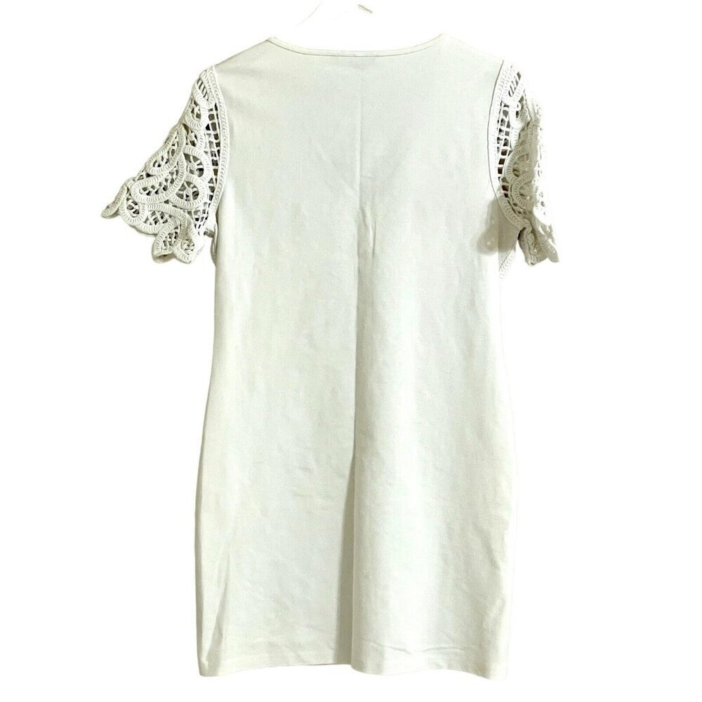 French Connection White Crochet Embroidery Mini Short Dress V Neck Sz 10 L - Picture 11 of 16